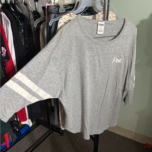 PINK Victoria's Secret Gray Tee with White Logo